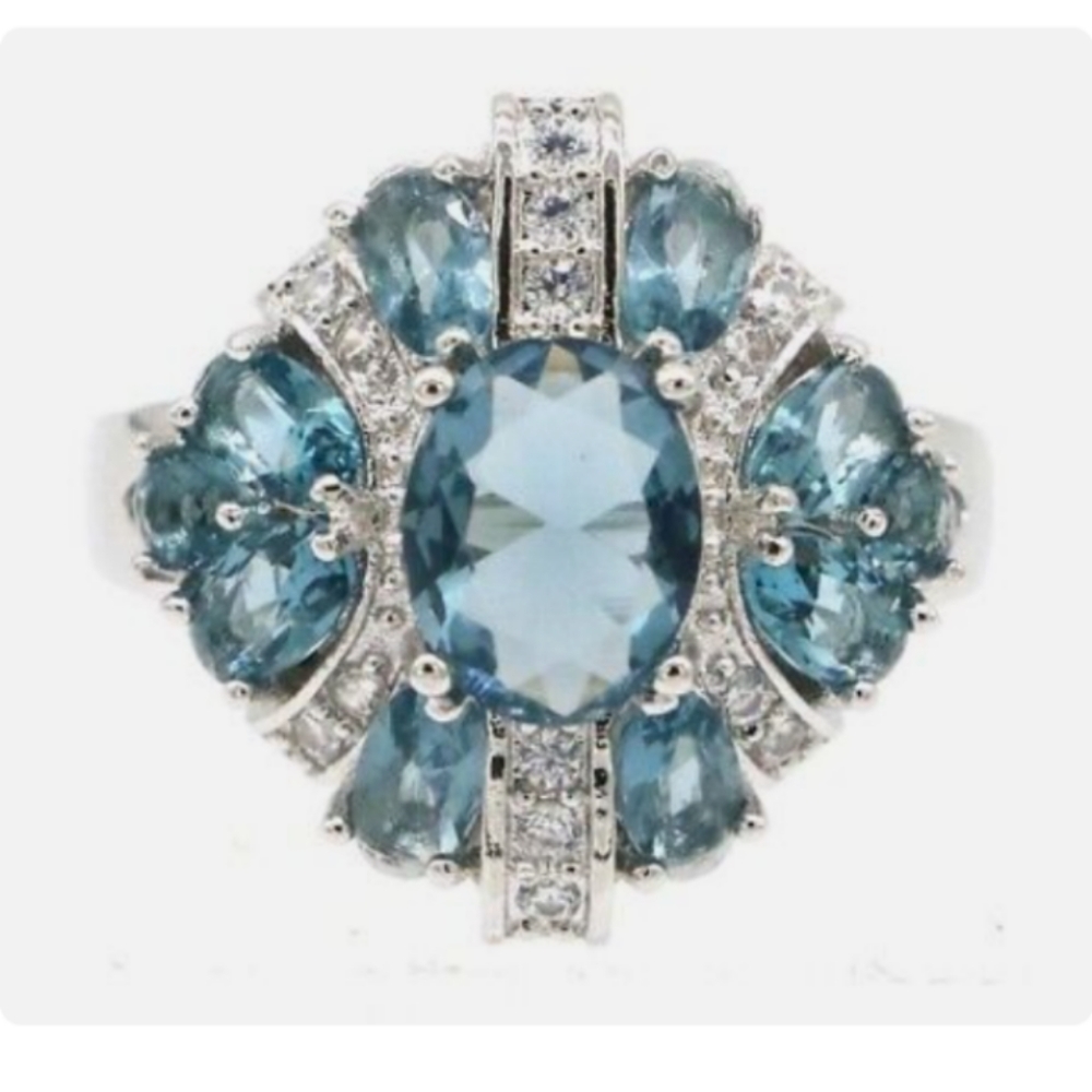 New  London blue topaz cz sterling silver ring